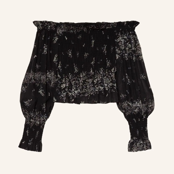 ALLSAINTS Lara Top in Black Floral, Off Shoulder, Print Top, Sz 4 - Picture 3 of 11